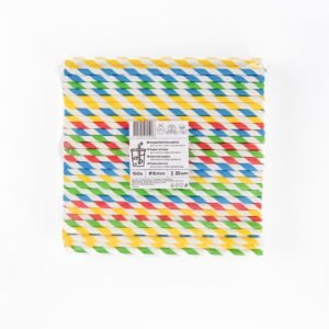Popieriniai šiaudeliai ZigZag, spalvoti/dryžuoti, D 8 mm, L 25 cm, 150 vnt