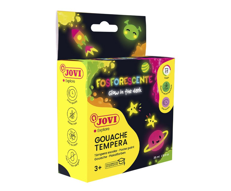 Guašas tempera šviečiantys tamsoje dažai JOVI, 35 ml, 4 spalvos