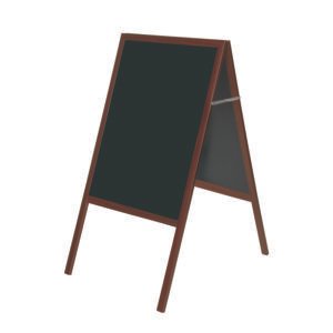 Dvipusė pastatoma kreidinė lenta BI-OFFICE 90×120, 150 cm aukštis, vyšninis rėmas, juoda lenta