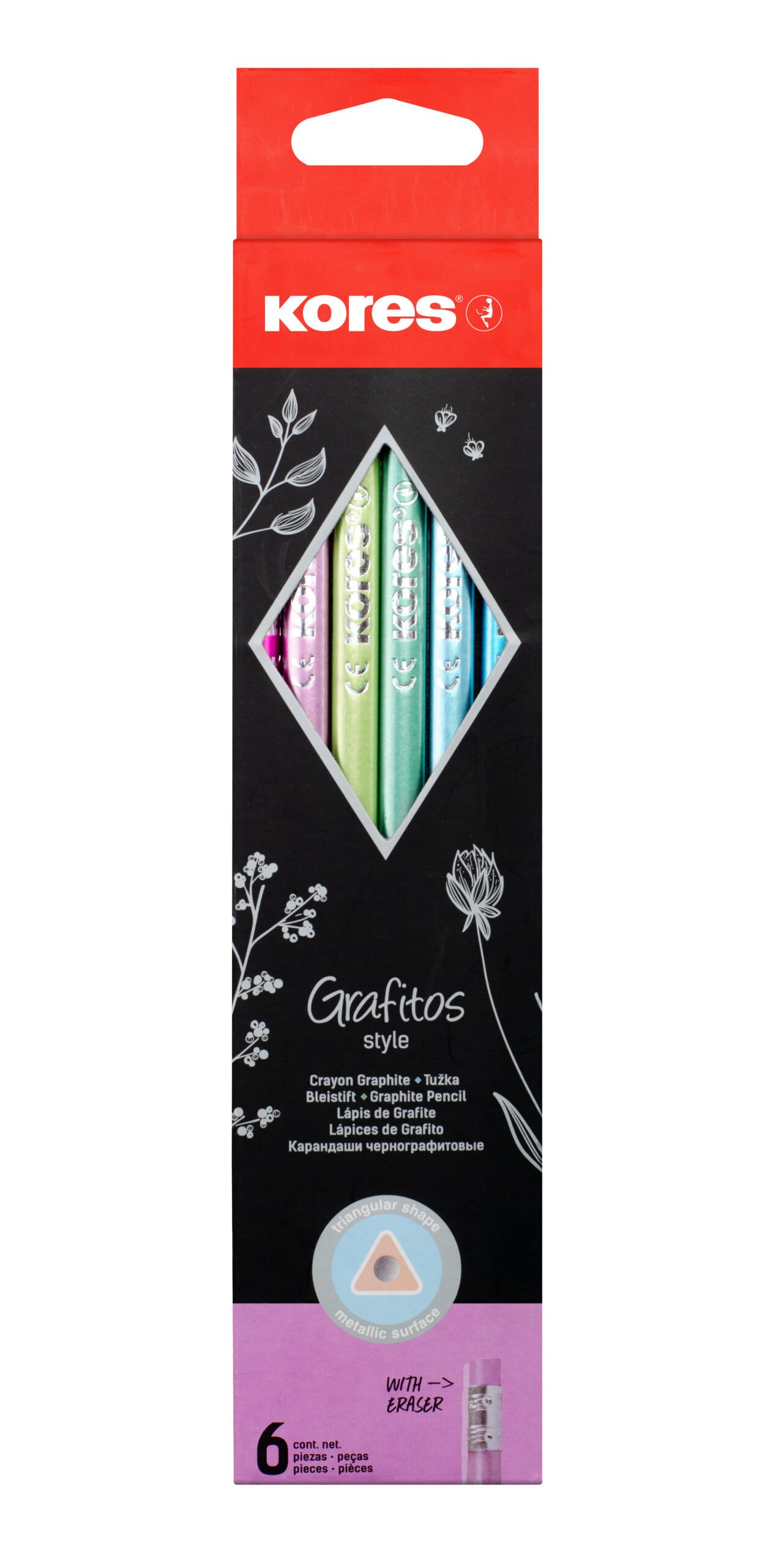 Pencil with eraser GRAFITOS STYLE KORES HB pre-sharpened, pack of 6