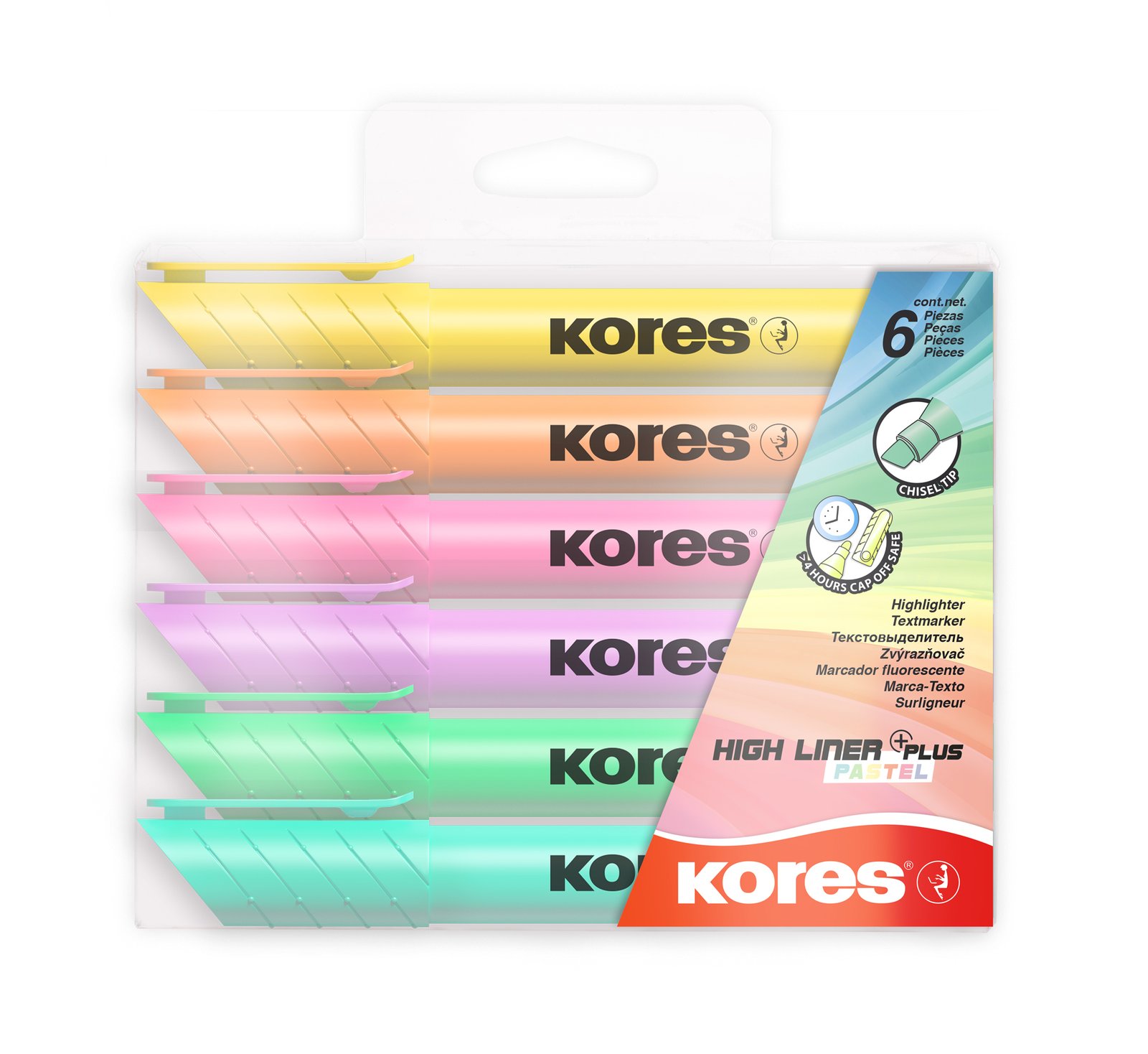 Teksto žymeklis KORES HIGH LINER PLUS, 6 pastelinės spalvos