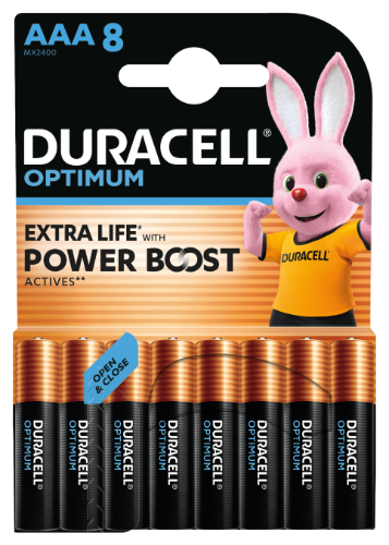 Baterijos DURACELL Optimum, AAA, 8 vnt.