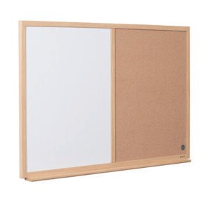Baltoji magnetinė ir kamštinė lenta BI-OFFICE EARTH Combo 90×60, ąžuolo rėmas