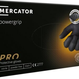 Viekartinės pirštinės MERCATOR Powergrip, nitrilinės, juodos, L dydis, 50 vnt
