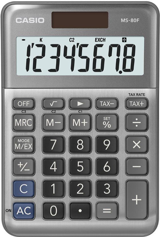 Stalinis skaičiuotuvas CASIO MS-80F, metalinis korpusas