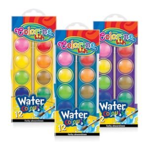 Akvareliniai dažai COLORINO, 12 spalvų rinkinys + teptukas
