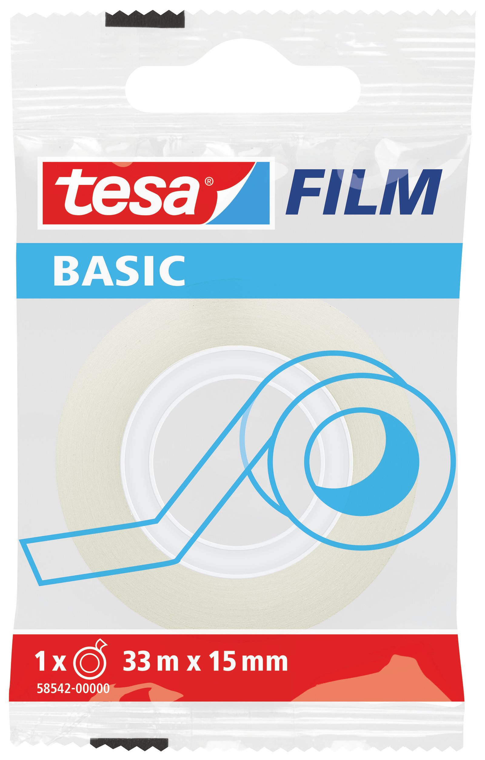 Lipni juosta TESA Film Basic, 15mm x 33m, skaidri