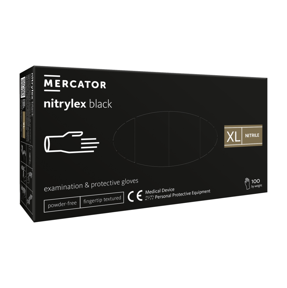 Vienkartinės pirštinės NITRYLEX PF, nitrilinės, nepudruotos, juodos spalvos, XL, 100 vnt.