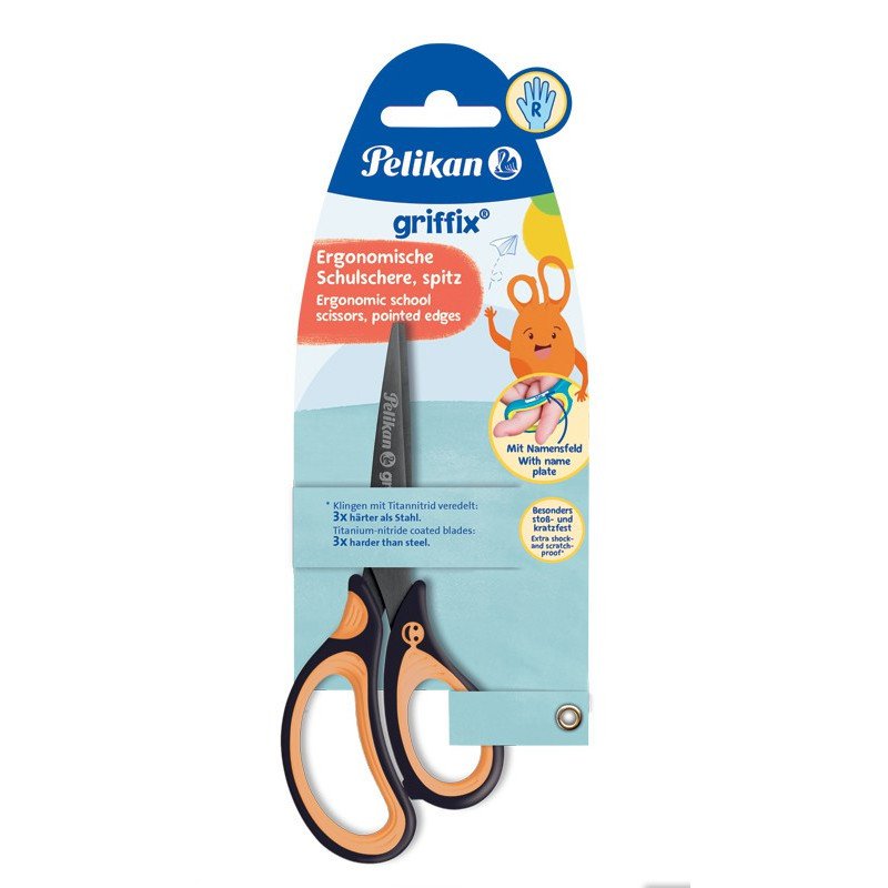 Žirklės dešiniarank. GRIFFIX 15cm neon oranž.-juodos